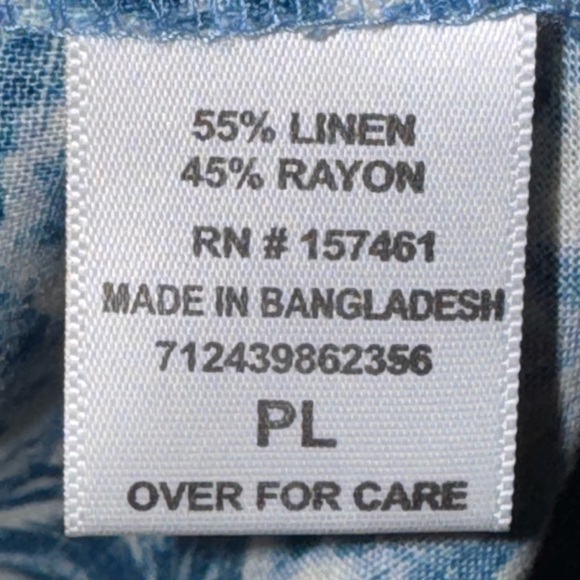 Cathy Petite Linen Button Down Top Blouse Blue Boho Print Women’s P Large - Picture 8 of 9